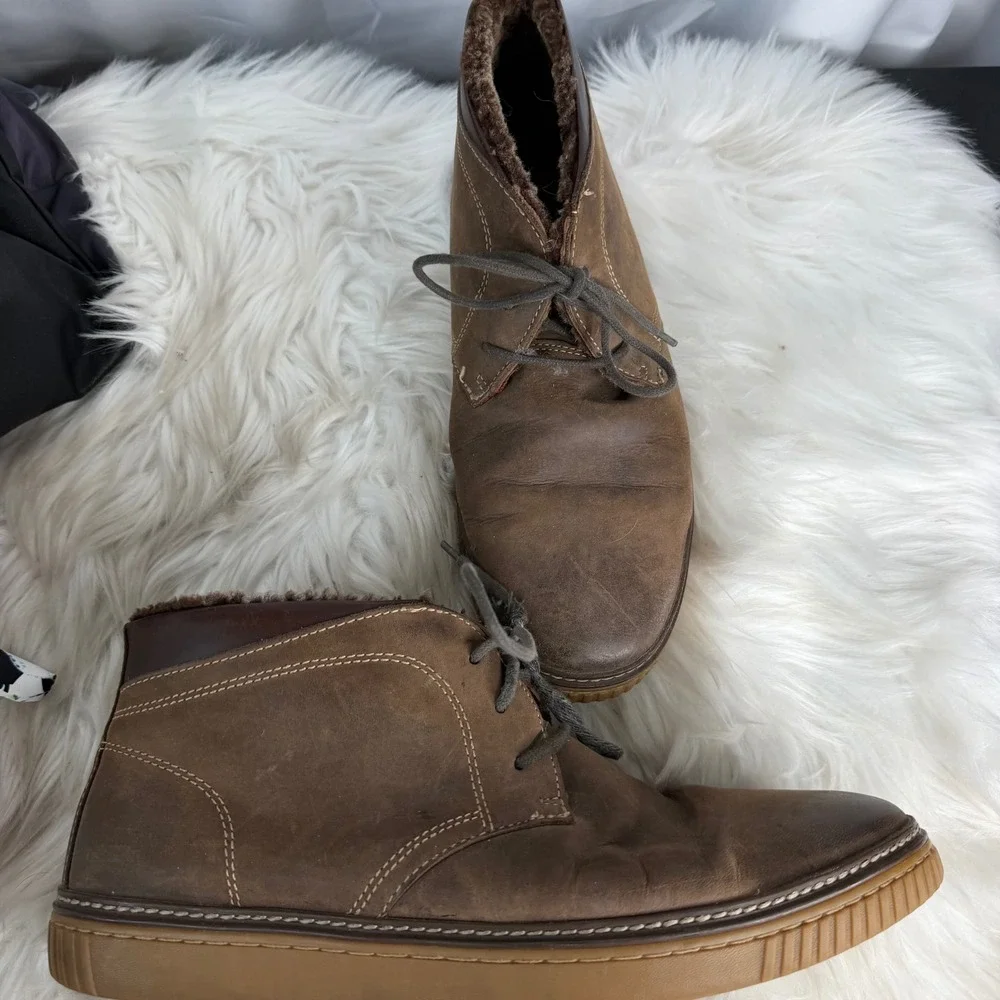 Johnston & Murphy Mens Brown Leather Shearling Lined Chukka Boots Ankle Shoes
